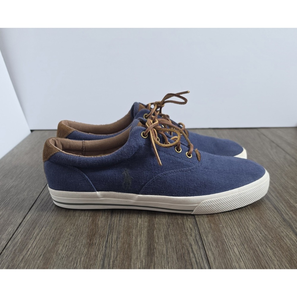 Polo Shoes Preppy 12 Flax Linen Suede Boat Shoe Saddle Sneaker Navy Horse Lauren